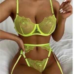 Neon Yellow Lace Lingerie Set